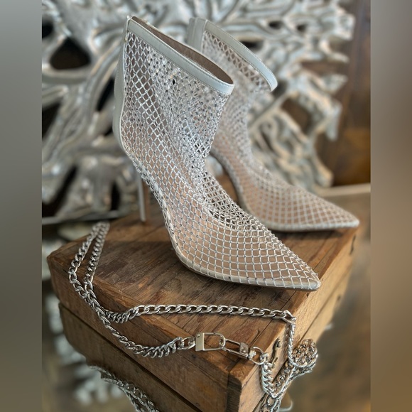Charles By Charles David Shoes - CHARLES BY CHARLES DAVID White Bejeweled Fishnet Heeled Booties NWOB Sz 7.5